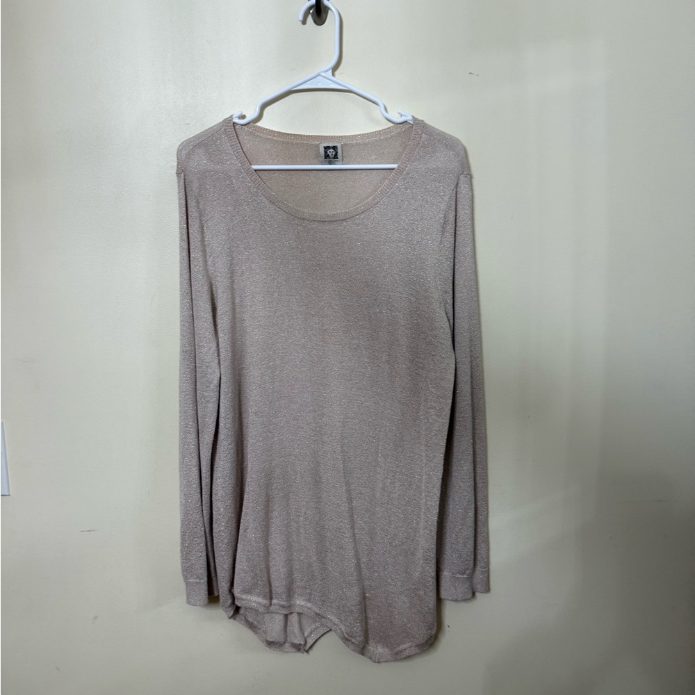Anne Klein Shimmering Beige Long Sleeve Top